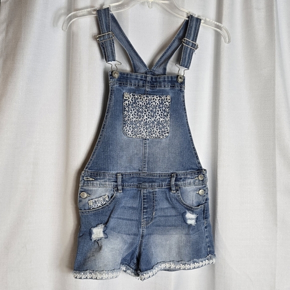 JORDACHE Girls XL 14-16 Shorty Short Overalls Shortalls with Lace and Distressed - Picture 1 of 10